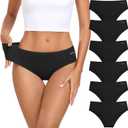 coskefy Women's Underwear Cotton Hipster Panties Low Rise Briefs Soft Strench Breathable Ladies Bikini Underwear 6 Pack (X-Large, Black)