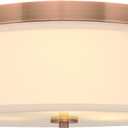 Kira Home Walker 15" Mid-Century Modern 3-Light Flush Mount Ceiling Light, Cream Fabric Shade + Round Glass Diffuser, Copper Bronze Finish