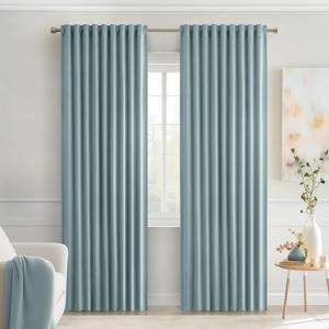 MIULEE Slate Blue Back Tab Blackout Curtains 90 Inches Long 2 Panels Set for Living Room Bedroom Privacy, Rod Pocket/Pinch Pleat Thermal Insulated Room Darkening Pleated Light Blocking Drapes