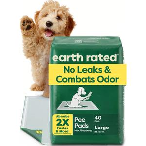 Earth Rated Max Absorbency Puppy Pee Pads for Dogs Absorbs 2X Faster & 2X More, Leak-Proof, Odor Control Potty Training, Unscented, Large, 22 x 23, 40 Count