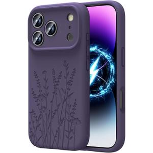 OAOA Magnetic Engraved Case Compatible with iPhone 17 Pro Case, Compatible with Magsafe, Camera All-Round Protection, Slim Liquid Silicone Phone Case for Women Girls, Purple Flower