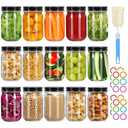Mcupper Glass Mason Jars with Black Lids 16 oz - 15 Pack Regular Mouth Canning Jars for Food Storage, Meal Prep, Overnight Oats, DIY Crafts - Includes 22 Stickers & Brush