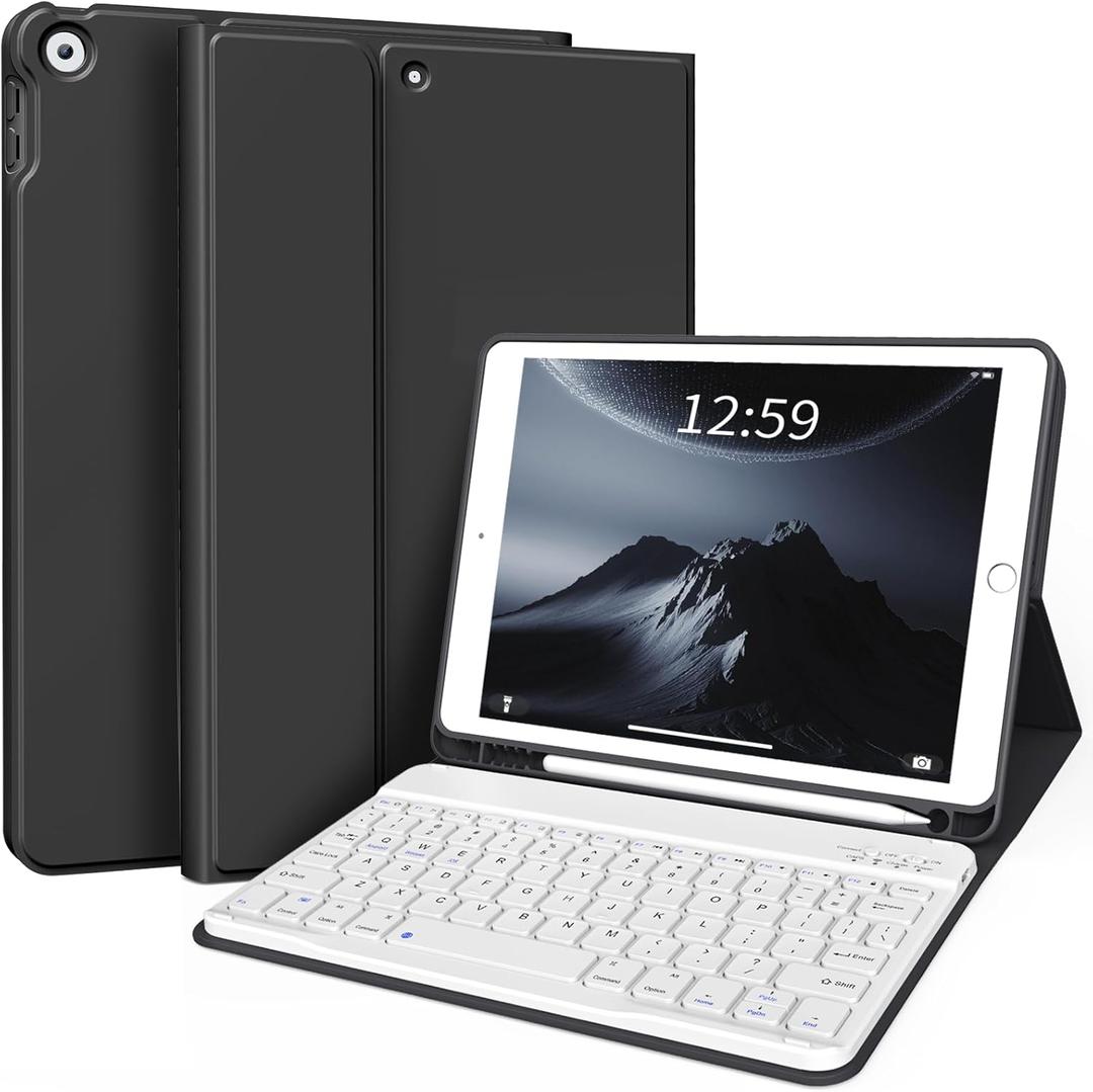 kenke Case with Keyboard for iPad 9th/8th/7th Generation 10.2 inch 2021/2020/2019 Detachable Wireless Bluetooth Keyboard Cover Thin & Light with Left Side Pencil Holder Auto Wake/Sleep (Black)
