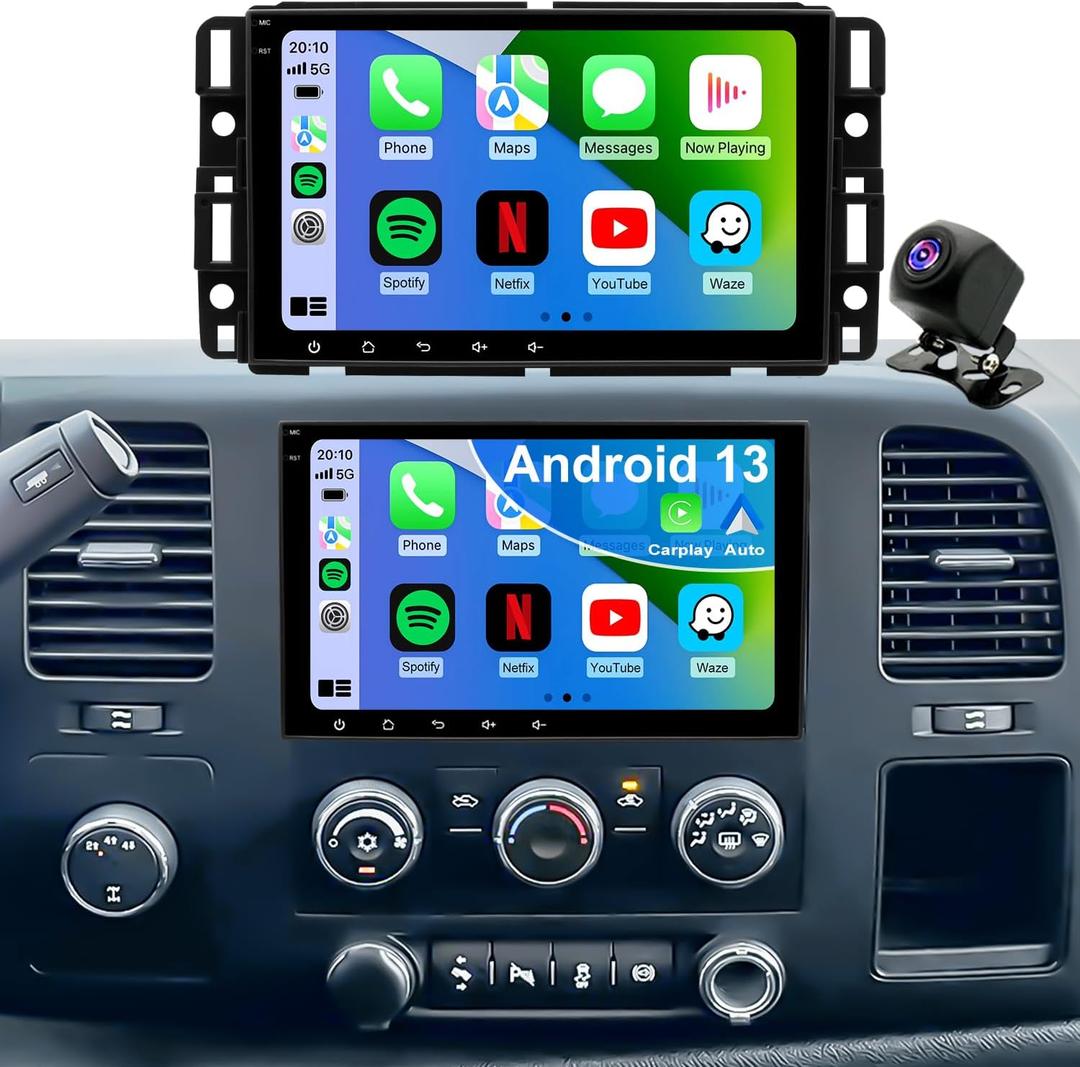 5Gwifi Upgrade Car Radio for GMC Sierra Chevy Silverado 1500/2500/3500 2007-2013, Tahoe Yukon 2007-2014, Impala Head Unit 8inch Touch Screen Stereo Apple Carplay Android Auto Bluetooth GPS FM Camera