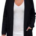 CHICWISH Women Open Front Knit Long Cardigan Patch Pocket Long Sleeve Fall Winter Casual Chunky Coatigan Sweater Coat (Black, S)
