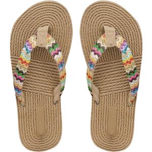 Women's Boho Tribal Braid Flip Flops Boho Thong Sandals Vacation Beach Slide Slippers (6.5, Multicolor)