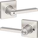 Kwikset Casey Interior Privacy Door Handle with Lock, Door Lever For Bathroom and Bedroom, Satin Nickel Reversible Keyless Turn Lock, with Microban Protection