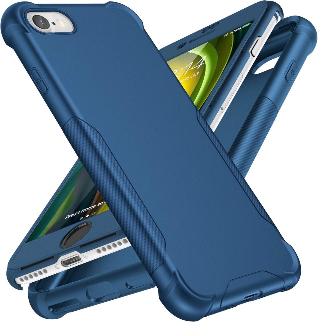 ORETECH Designed for iPhone SE 2020 / SE 2022/7 / 8 Case with 2 x Tempered Glass Screen Protector 360 Fully Protection Hard PC Soft TPU Shockproof Cover for iPhone SE/7/8 4.7" - 'Blue