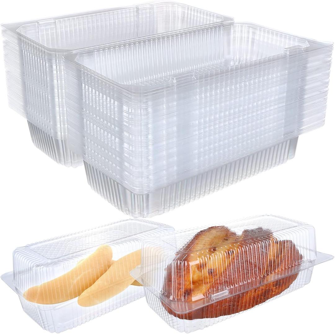 50 Pcs Clear Plastic Hot Dog Container with Hinged Lid Plastic Loaf Containers 9.06 x 4.92 x 3.15 Clear Hinged Lid Cheesecake Container Disposable to Go Box for Restaurants Delivery Takeout