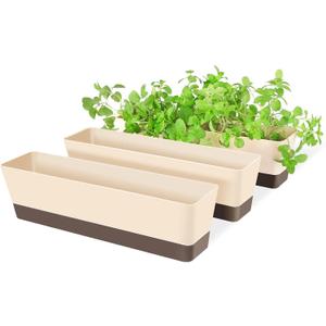 Suream Window Box Herb Planters, 6 Pack 16 x3.8 Inch Indoor Rectangle Succulent Cactus Plant Pots with Saucer, Modern Plastic Flower Container for Windowsill, Garden Balcony, Home Office Outdoor Decor