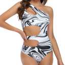 Edelqual Womens Swimsuits One Piece Tummy Control Bathing Suit Swim Suits Slimming Swimwear, size on label XL, but fits L-XL, Dark Vortex