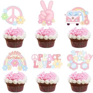 2 x Ercadio 36 Pack Hippie Party Cupcake Toppers Glitter Peace Sign Cupcake Picks Peace and Love Dove Rainbow Cupcake Toppers for 60s Hippie Retro Theme Party Cake Decoration Supplies