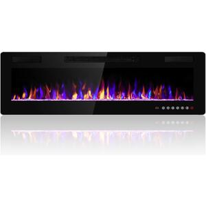 60 Inch Electric Fireplace Insert Ultra-Thin - Recessed & Wall-Mounted Fireplace Heater with Thermostat, Adjustable Flame, Remote Control - Linear with Timer, Touch Screen, 750/1500W , Black