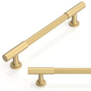 10 Pack Brushed Gold Cabinet Pulls 5 Inch(128mm) Kitchen Cabinet Handles Solid Heavy Duty Drawer Pulls (5" Hole Center)