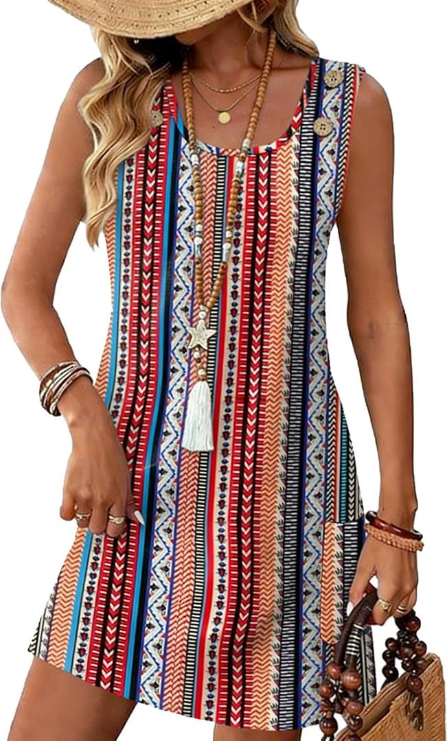 WEESO Summer Dresses for Women Tank Casual Sleeveless Casual Mini Fashion Beach Vacation Dresses with Pockets (M)