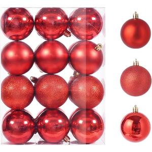 24ct Mini Christmas Balls Ornaments for Xmas Christmas Tree - Small Shatterproof Decor Hanging Ball for Holiday Wedding Party Decoration 1.18 Inch/30mm, Red