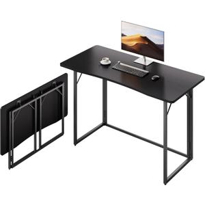JOYMOOP 47.2" Black Folding Desk, No Assembly, Wooden Top, Large Size