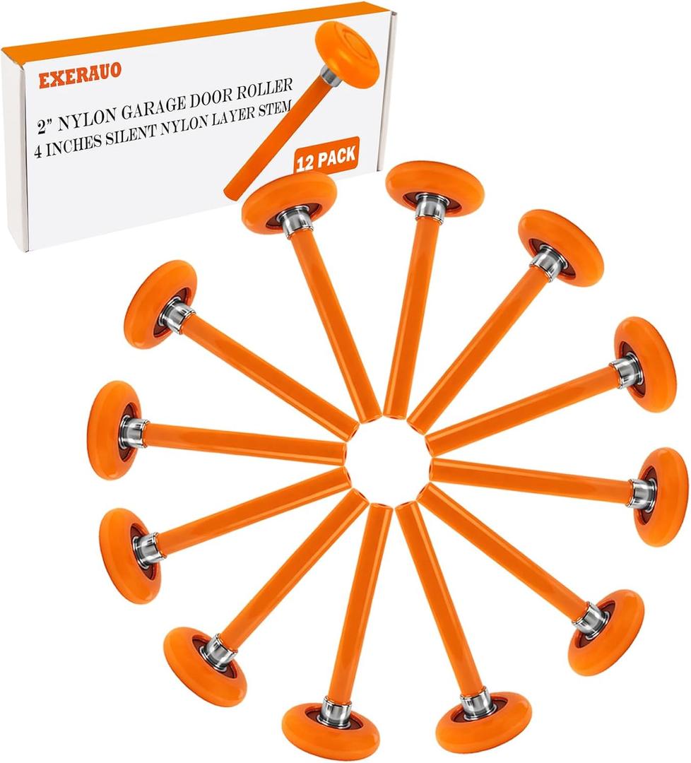 12 Pack 2" Nylon Garage Door Rollers, 4" Nylon Layer Stem, Quiet/Smooth Garage Door Wheels Replacement, Double Seal 6200-2RS Bearings