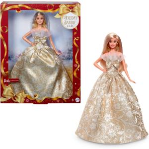 Barbie Signature 2025 Holiday Blonde Fashion Doll Wearing Silver & Gold Gown, Seasonal Collector in Displayable Packaging & Stand