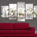 5 Panel Butterfly Orchid Flowers Canvas Print Wall Art Painting Decor for Home Decoration Picture for Bedroom Framed Ready to Hang White Floral Artwork, overall 40"x20"