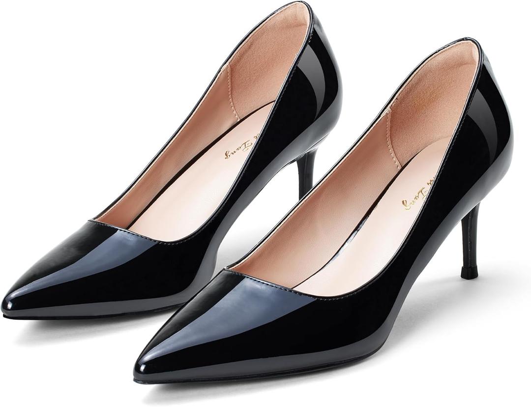 Elisabet Tang Kitten Heel Low Pumps 2.4 Inch Closed Pointed Toe Short Sexy Comfort Women Dressy Shoe at Work Office Date Prom Party Wedding Church (7.5, Black)