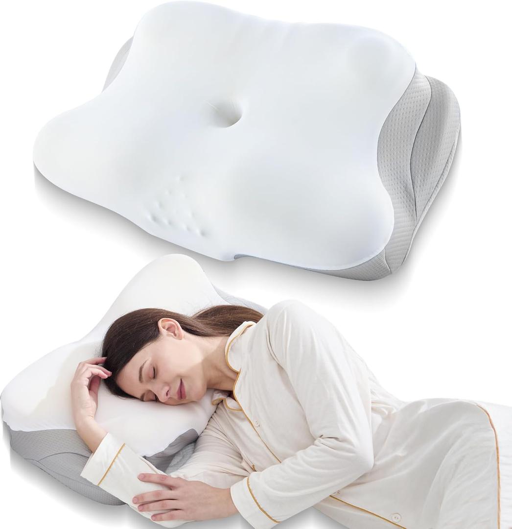BDEUS Sleep Apnea Pillow, Cervical Neck Pillow for Pain Relief, Ergonomic Side Sleeper Pillow for Adults, Orthopedic Contour Memory Foam Pillow for Neck Support, Anti Snore, Cooling, White