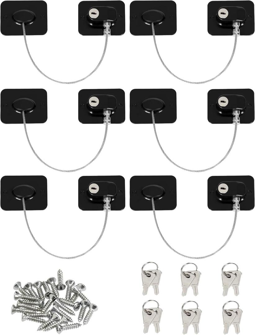 Refrigerator Lock, 6 pack Cabinet Lock for Baby Safety, Child Proof Freezer Lock and Fridge Lock with Keys, for Fridge, Drawers, Dishwasher, Closet, Windows and Toilet, No Drilling Easy Installation