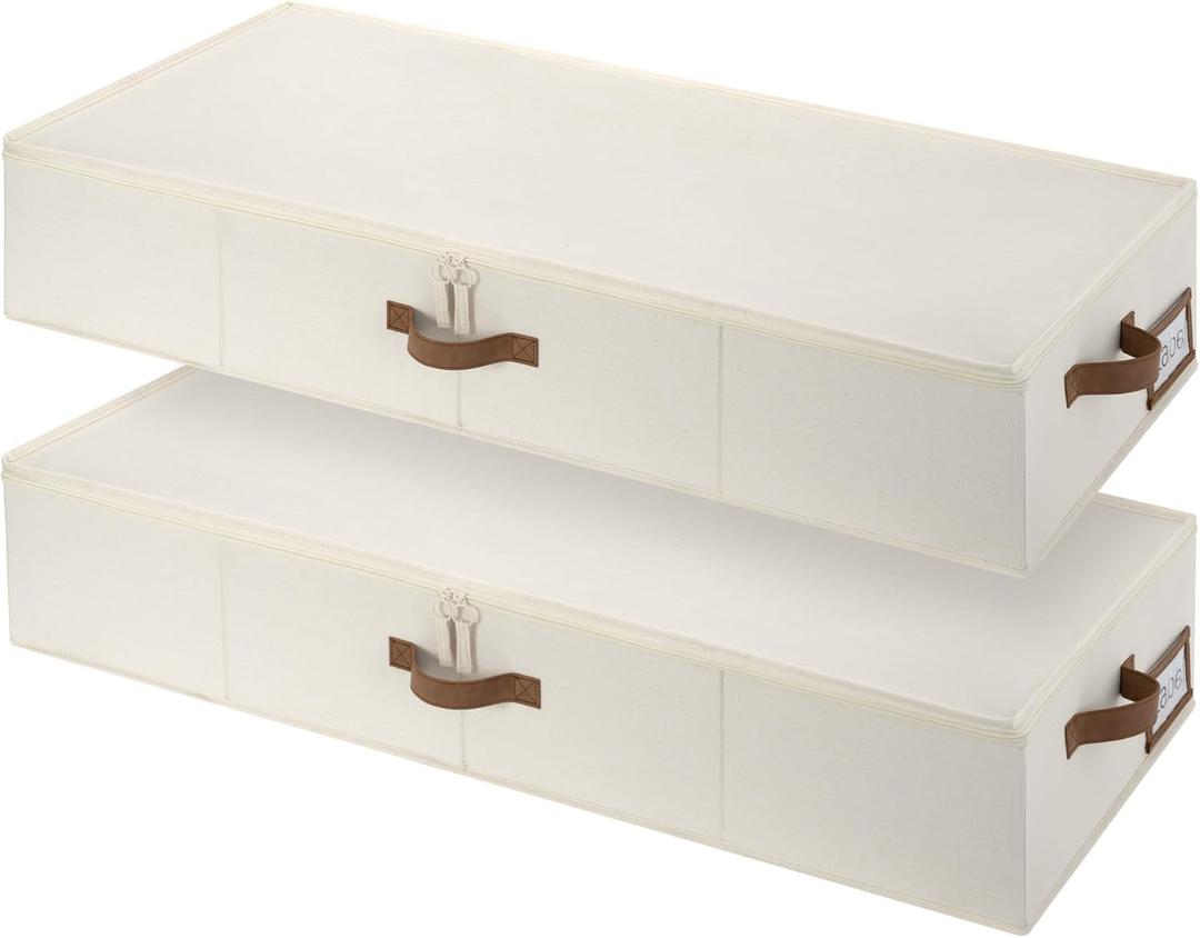 StorageWorks Underbed Storage Containers with Lids, 2-Pack 7" XL Under Bed Organizers for Clothes, Bedding and Sweaters, 73L Low Profile Fabric Storage Bins, Foldable Space Saving, Beige