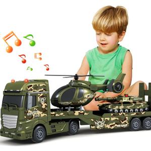 SpringFlower Toddler Boy Toys, 3 in 1 Large Army Truck Toy with Helicopter and Tank, Military Transport Truck Toy, Christmas Birthday Gifts for Kids 3 4 5 6 Years Old