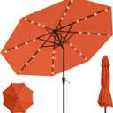 9' Solar LED Patio Umbrella with Tilt & Crank|8 Sturdy Ribs,UV Protection,Outdoor Market Table Umbrella for Deck,Lawn,Pool,Backyard(Orange)