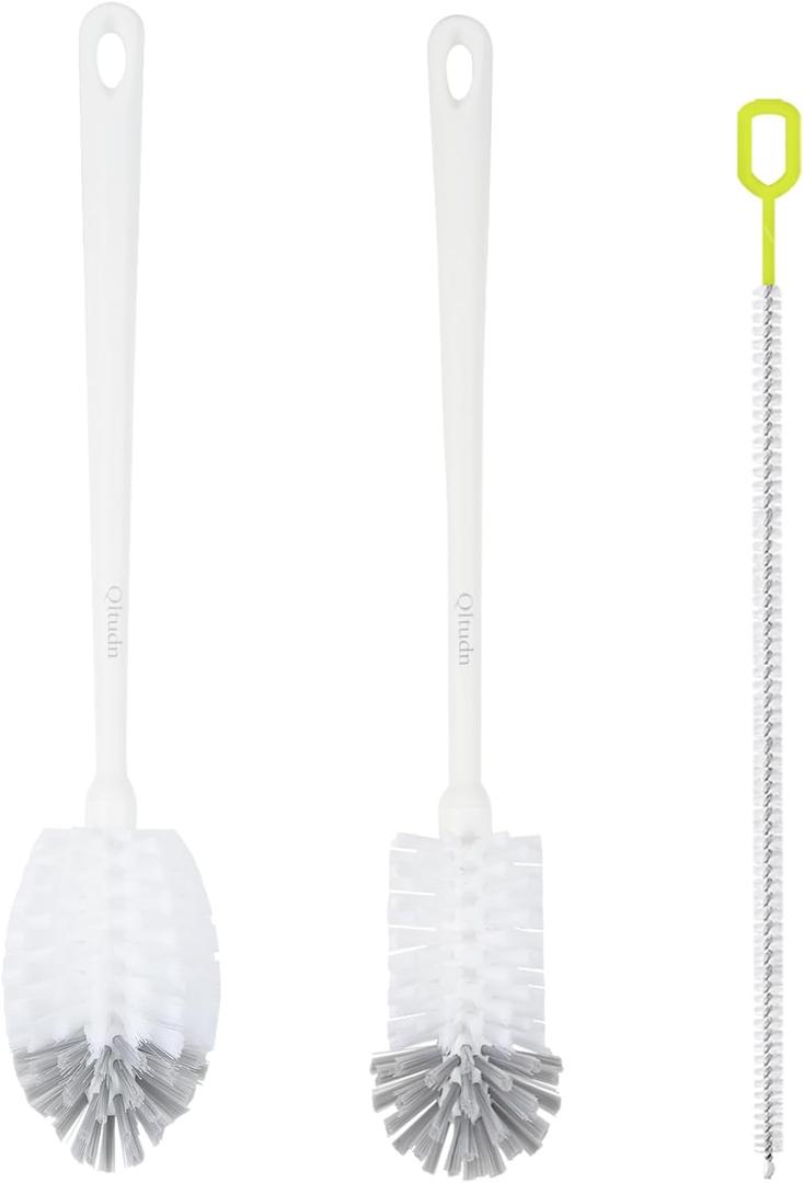 2 Pack 14 Inch Bottle Brush & 12 Inch Straw Brush Cleaner Set - Heavy Duty Kitchen Bottle Brushes for Cleaning Water Bottles, Mugs, Sippy Cups & Tumblers, Lab Use (Large)