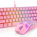 RedThunder 60% Gaming Keyboard and Mouse Combo, Ultra-Compact 61 Keys RGB Backlit Mini Keyboard, Lightweight 7200 DPI Honeycomb Optical Mouse, RGB Wired Gaming Set for PC MAC PS5 Xbox Gamer(Pink)