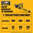 40V(20V*2) 16" Brushless Chainsaw Cordless, Electric Chainsaw Fully Compatible with DeWalt 20V MAX, Auto-Oiling, Tool-Free Tensioning, Safety Chain Brake, Batteries and Charger Not Included