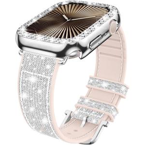 Goton Bling Silicone Band Case Compatible for Apple Watch Series 11 10 46mm with Edge Protector Cover[No Glass], Strap Color Changes with Angle for iWatch Series 11/10 46 mm (Silver)