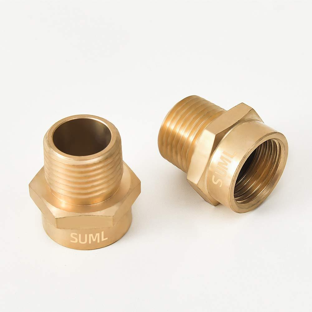 1/2 G Thread (BSP) Female to 1/2 NPT Male Connector, Brass BSP to NPT Adapter 1/2 Inch, Industrial Metal Brass G Thread to Pipe Fittings Connect (2 Pack)