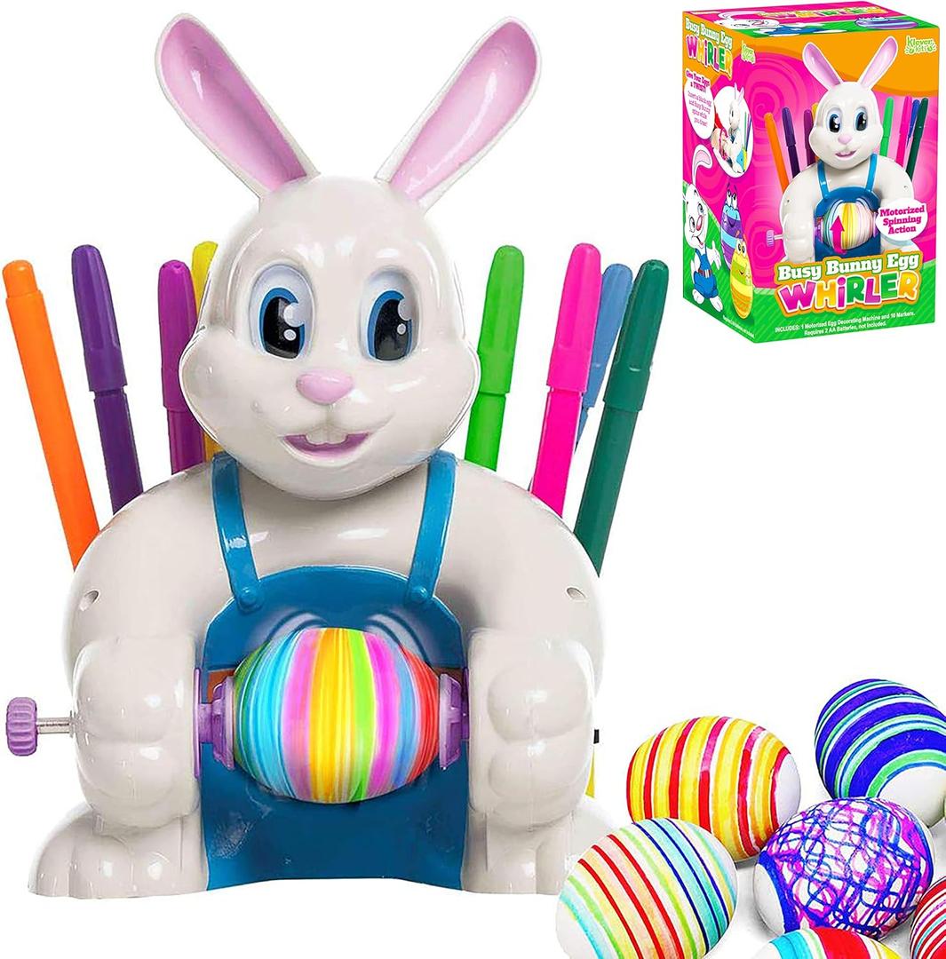 JOYIN Motorized Easter Egg Decorator Kit, Easter Busy Bunny Egg Spinner Whirler Decorating Machine with 10 Non-Toxic Markers for Kids Craft Activities (Blue)