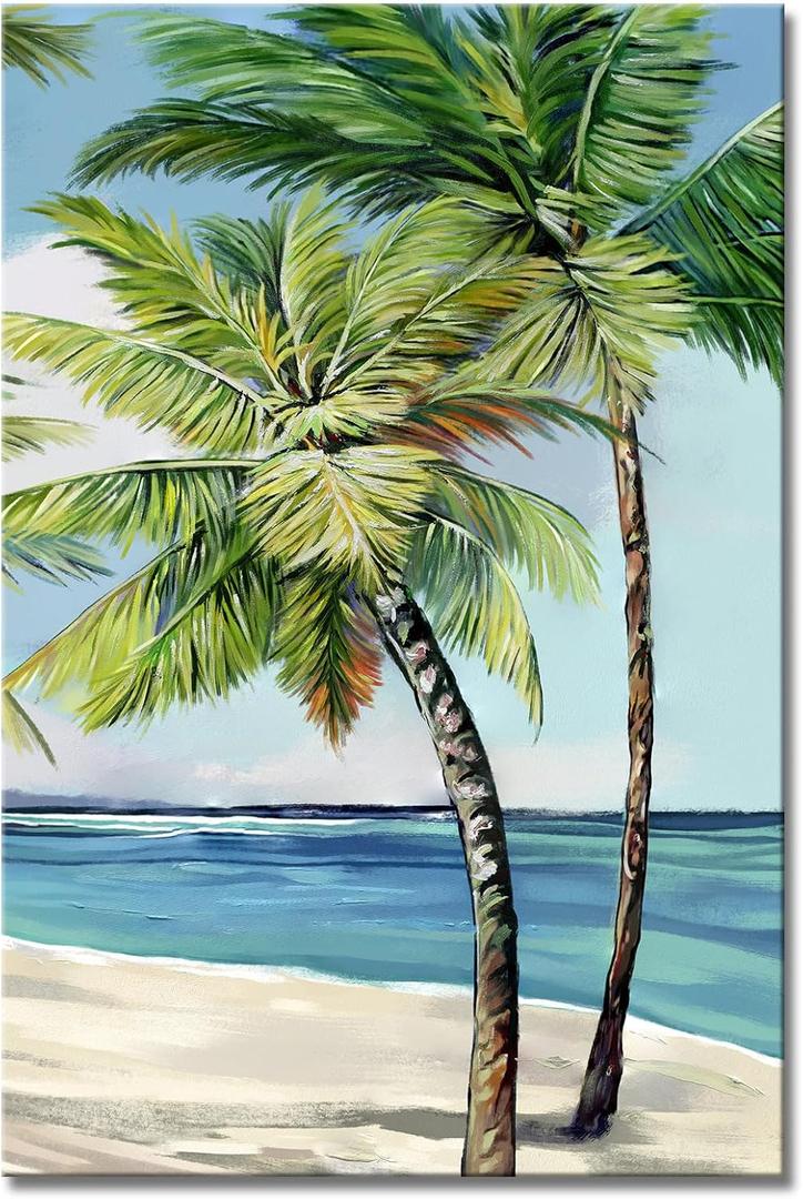 Palm Tree Wall Art Tropical Painting Pictures Print On Canvas, Beach Framed Canvas Wall Art for Home Decoration Living Room Bedroom Modern Artwork