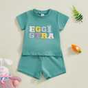 YINGISFITM Toddler Baby Boy Girl Easter Outfit Short Sleve Bunny Shirt Top Bunny Shorts Kids Easter Clothes Summer clothing (Green)