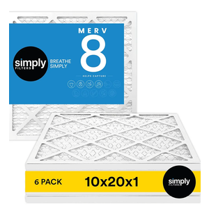 Simply 10x20x1 Air Filter, MERV 8, MPR 600, 6 Pack, For Home AC Furnace & HVAC (Actual Size: 9.75"x19.75"x0.75") DUST, Pet, & Allergy Control