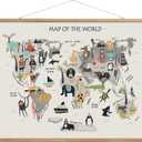 Animal World Map Hanging Canvas Wall Art, World Maps for Kids Wall, Baby Room World Map, Animals of The World Poster for Children Education, 24"x18" Ready to Hang