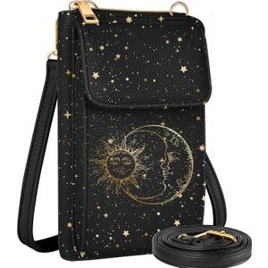 Miss Adola Cell Phone Purse Crossbody Bags for Women - Cute Design Leather Cellphone Bag Small Cross Body Bags Wallet Purses Trendy Aesthetic Pouch for iPhone with Adjustable Strap, Black Sun Moon