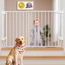 Expandable 31.6-48" Baby Gate for Stairs, Hardware Mounted, 2-in-1 No Bottom Bar Dog Gate Indoor, Auto Close Pet Gate for Doorways with Large Walk Thru Door, Child-Proof Gate for Kids (White)