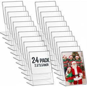 Menkxi 24 Pcs 2.5 x 3.5 Inch Acrylic Photo Frame L Shape Slant Back Desktop Photo Frames Plastic Clear Sign Clear Acrylic Display Stand Table Top Sign for Home Office Wedding Restaurant Menu