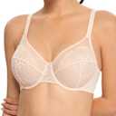 HACI Women's Unlined Minimizer Bra Full Coverage Deep V Underwire Plus Size Lace Everyday Mesh Big Bust (Pink, US 34DDD)