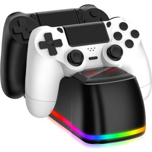 Controller Charger Dock Station for PS4 with RGB Light,Fast Charging for 2 PS4 Controllers,Charging Station Replacement for PlayStation 4 Charger