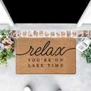 Lake House Decor Door Mat, Relax You're on Lake Time Doormat for Front Door Indoor Outdoor Entrance Porch, Nautical Welcome Mats Doormat Outside, 17x30 Inches