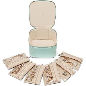 Vlando Travel Jewelry Box,Jewelry Travel Case with 6 Velvet Jewelry Zipper Pockets Travel Jewelry Organizer for Ring Bracelet Christmas Wedding Birthday Gifts for Wife Daughter Lake Blue