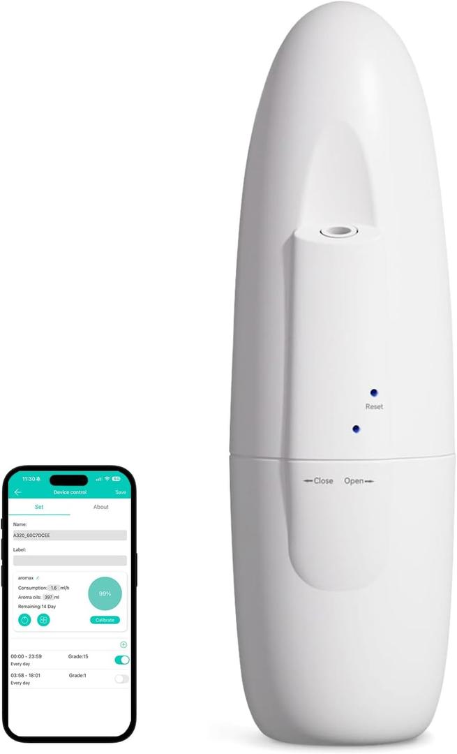 XunliAero Smart Plug-in Waterless Essential Oil Diffuser -100ml, Range Nano Mist Technology, App/Bluetooth Control, Plug in Diffuser for Large Room, Spa, Office, Kid/Pet Safe - White