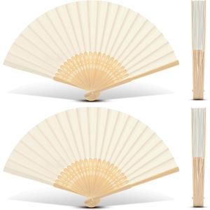 Yinkin 4 Pack Folding Fans Bamboo Handheld Folded Craft Japanese Chinese Line Dancing Fans for Weddings Bridal DIY Decoration Women Gift Party Favors(Cream)