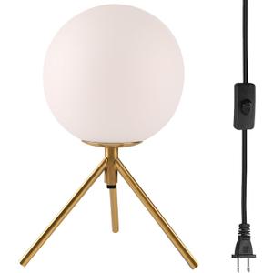 Small Table Lamp, Globe Table Lamp Mid Century Modern Gold Bedside Lamp Milk White Glass Ball Nightstand Reading Lamp with Metal Tripod Base, Mini Desk Lamps for Bedroom, Living Room, Study Room
